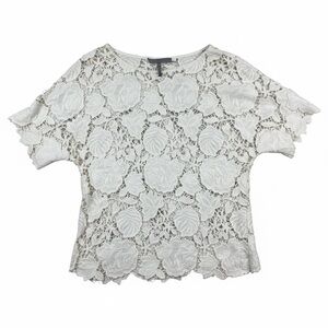 Halston Heritage Cream Floral Lace Top 100% Cotton Size XS